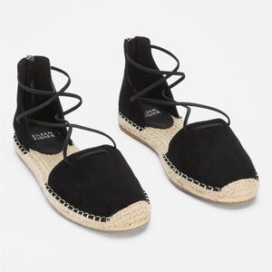 Eileen Fisher Black Lace Leather Espadrille Flats